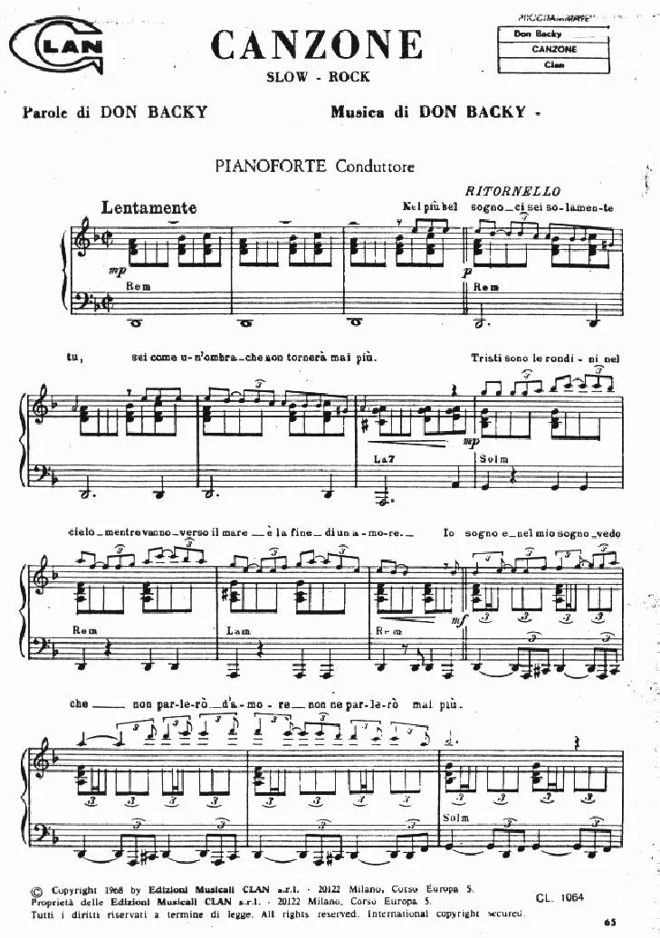 télécharger la partition d'accordéon Canzone (Slow Rock) au format PDF