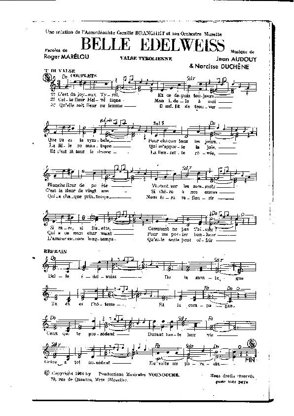 télécharger la partition d'accordéon Belle Edelweiss (Valse Tyrolienne) au format PDF