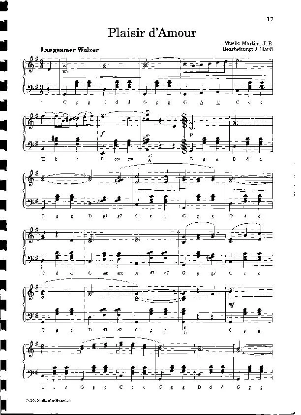 télécharger la partition d'accordéon Plaisir d'amour (Arrangement pour accordéon de J Hartl) (Chant : Yvonne Printemps / Louis Lynel / Lina Margy / Jean Sablon / Rina Ketty) (Valse) au format PDF
