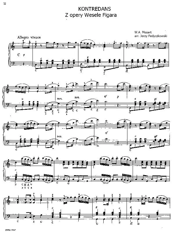 télécharger la partition d'accordéon Kontredans (De l'Opéra : Les Noces de Figaro (Arrangement : Jerzy Fedyczkowski) (Accordéon) au format PDF