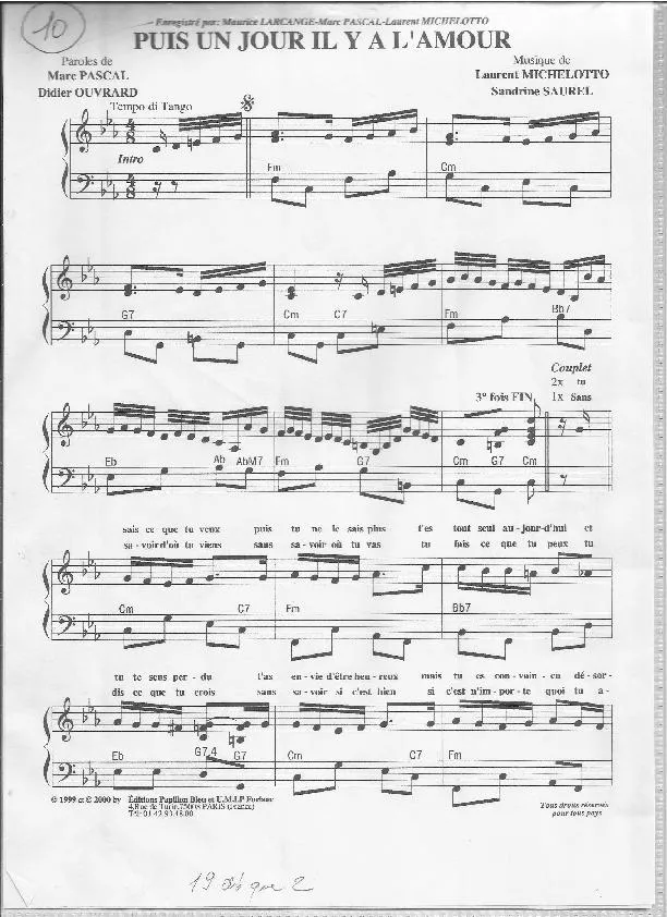télécharger la partition d'accordéon Puis un jour il y a l'amour (Tango) au format PDF