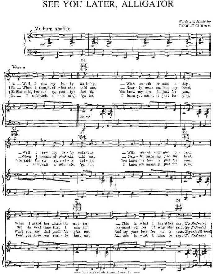 télécharger la partition d'accordéon See you later alligator (Chant : Bill Haley) (Medium Shuffle)  au format PDF