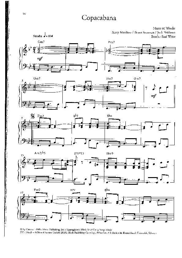 télécharger la partition d'accordéon Copacabana (Arrangement : Susi Weiss) (Samba) au format PDF