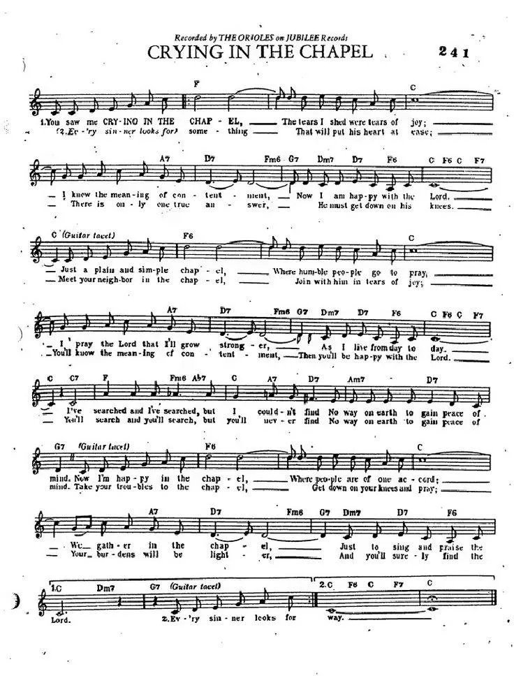 télécharger la partition d'accordéon Crying in the chapel (Slow Rock) au format PDF