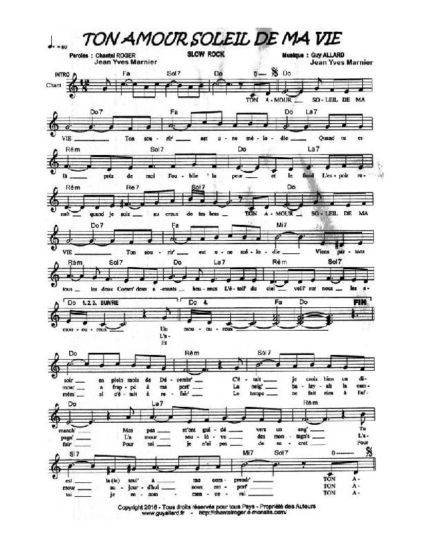 télécharger la partition d'accordéon Ton amour soleil de ma vie (Slow Rock) au format PDF