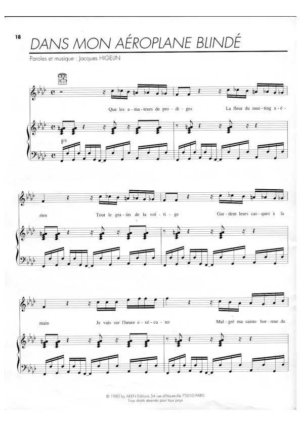 télécharger la partition d'accordéon Dans mon aéroplane blindé (Disco Rock) au format PDF