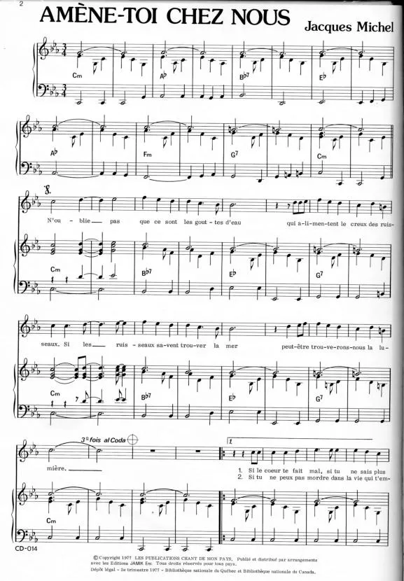 télécharger la partition d'accordéon Amène-toi chez nous (Chant : Jacques Michel) au format PDF