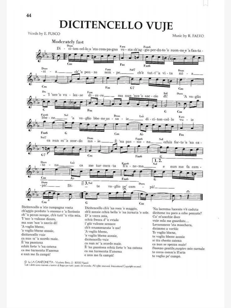 télécharger la partition d'accordéon Dicitencello vuye (Chant : Vittorio Parisi) (Slow) au format PDF