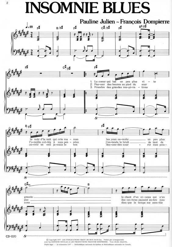 télécharger la partition d'accordéon Insomnie Blues (Chant : Pauline Julien) au format PDF