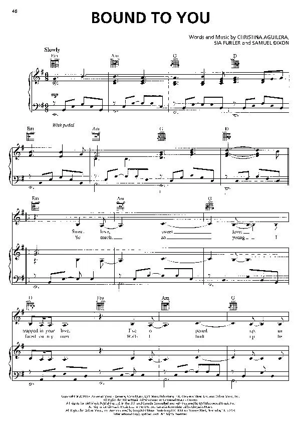 télécharger la partition d'accordéon Bound to you (Slow) au format PDF