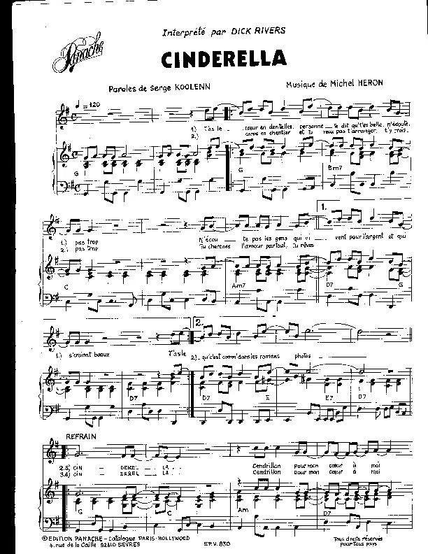 télécharger la partition d'accordéon Cinderella (Chant : Dick Rivers) au format PDF
