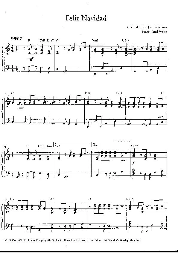 télécharger la partition d'accordéon Feliz Navidad (Arrangement : Susi Weiss) (Chant de Noël) au format PDF