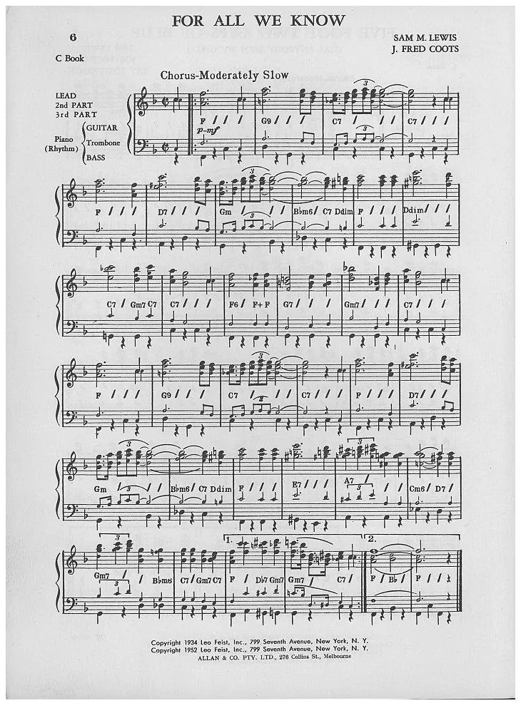 télécharger la partition d'accordéon For all we know (Slow) au format PDF