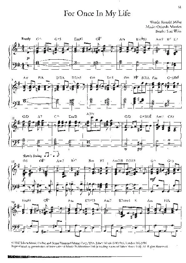 télécharger la partition d'accordéon For once in my life (Arrangement : Susi Weiss) (Swing Madison) au format PDF