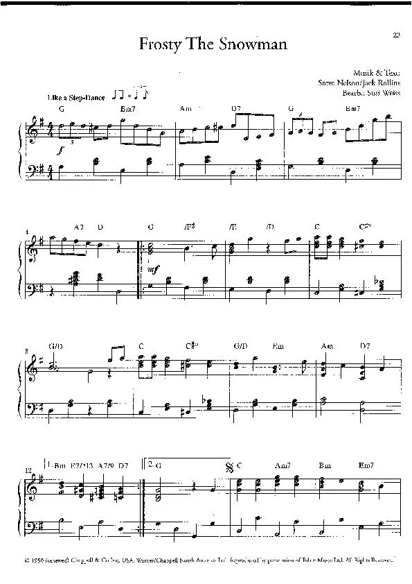 télécharger la partition d'accordéon Frosty the snowman (Arrangement : Susi Weiss) au format PDF
