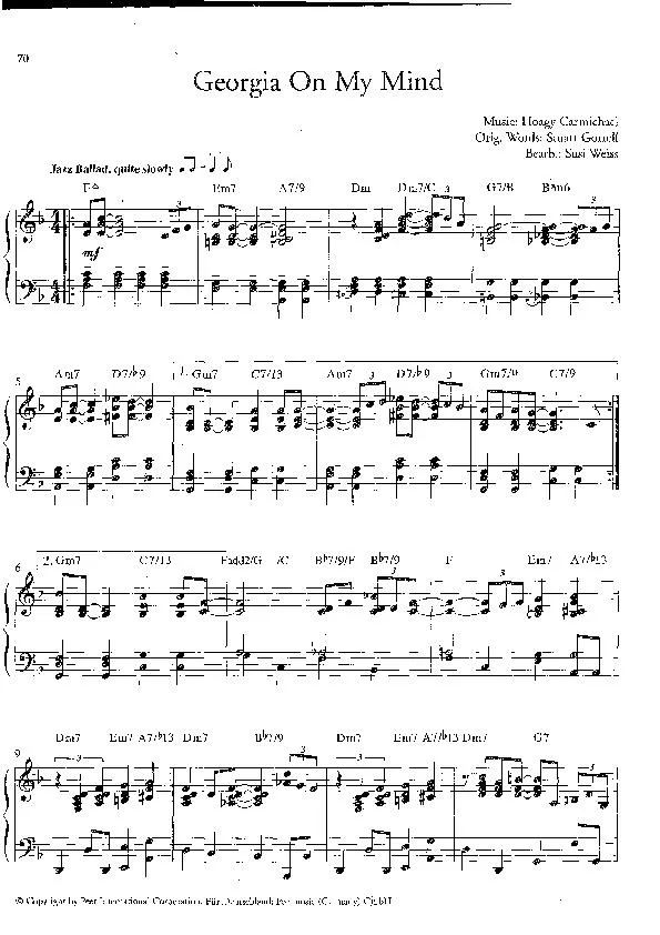 télécharger la partition d'accordéon Georgia on my mind (Arrangement : Susi Weiss) (Jazz Ballad) au format PDF