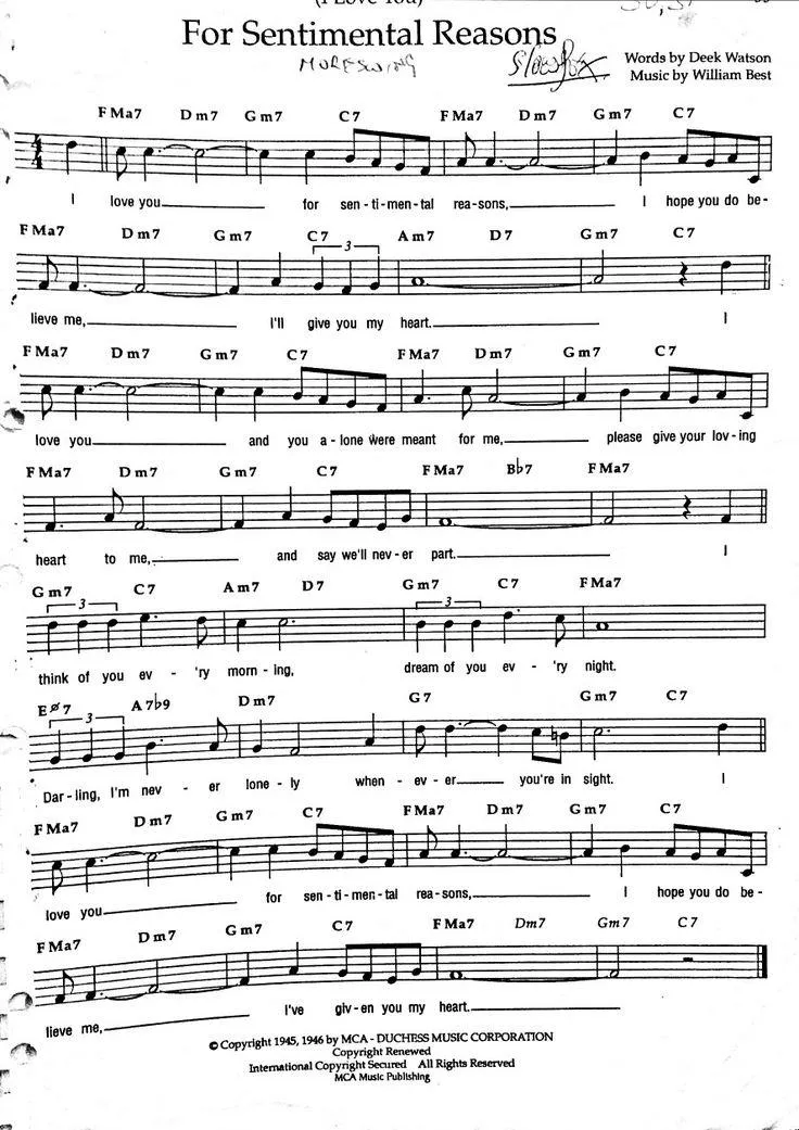 télécharger la partition d'accordéon For sentimental reasons (I love you) (Slow) au format PDF