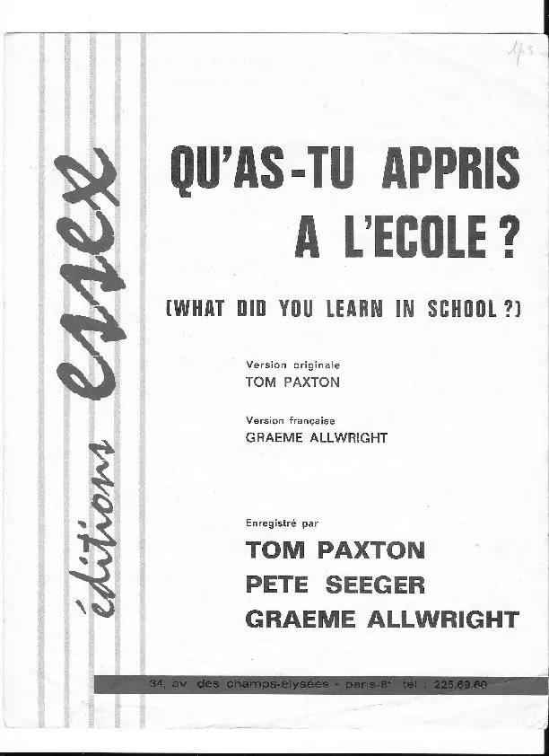 télécharger la partition d'accordéon Qu'as-tu appris à l'école (What did you learn in school) au format PDF
