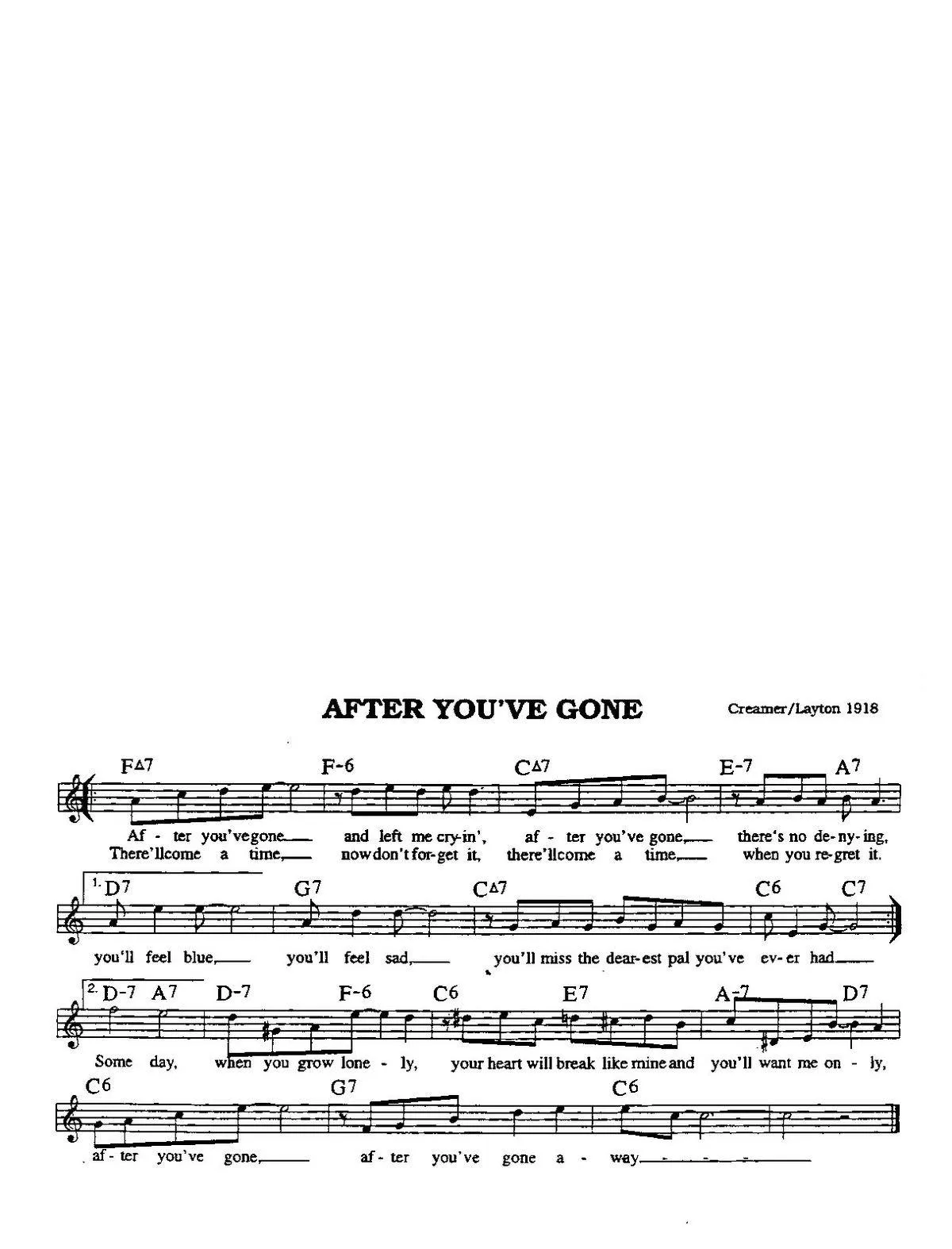 télécharger la partition d'accordéon After you've gone (Jazz Swing) au format PDF