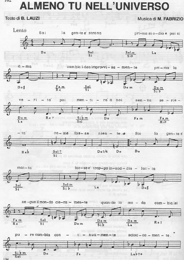 télécharger la partition d'accordéon Almeno tu nell'universo (Chant : Mia Martini) (Slow) au format PDF