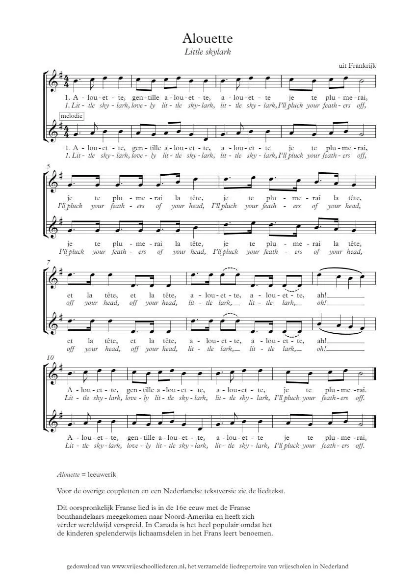 télécharger la partition d'accordéon Alouette (Little Skylark) (Marche) au format PDF