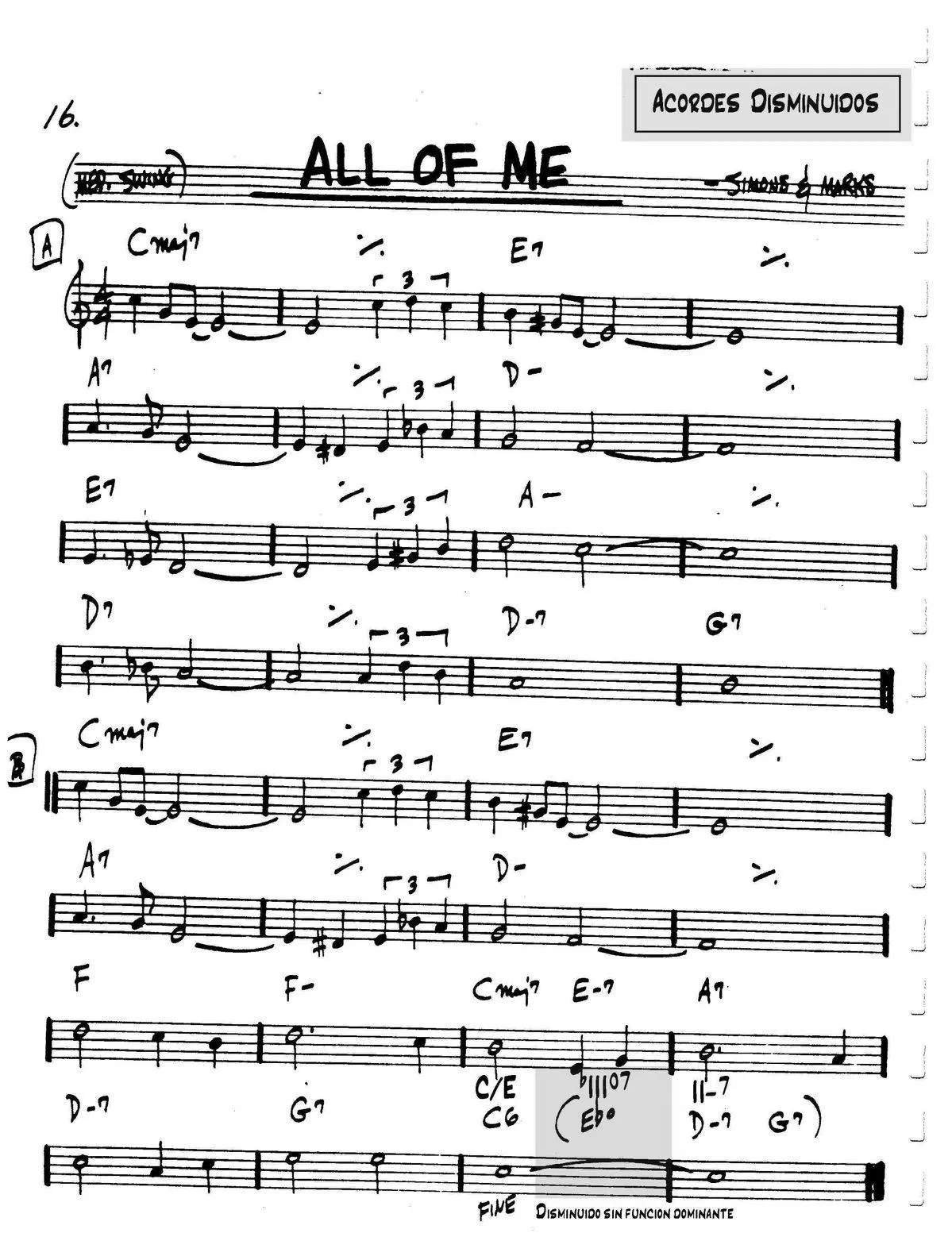 télécharger la partition d'accordéon All of me (Jazz Swing) au format PDF
