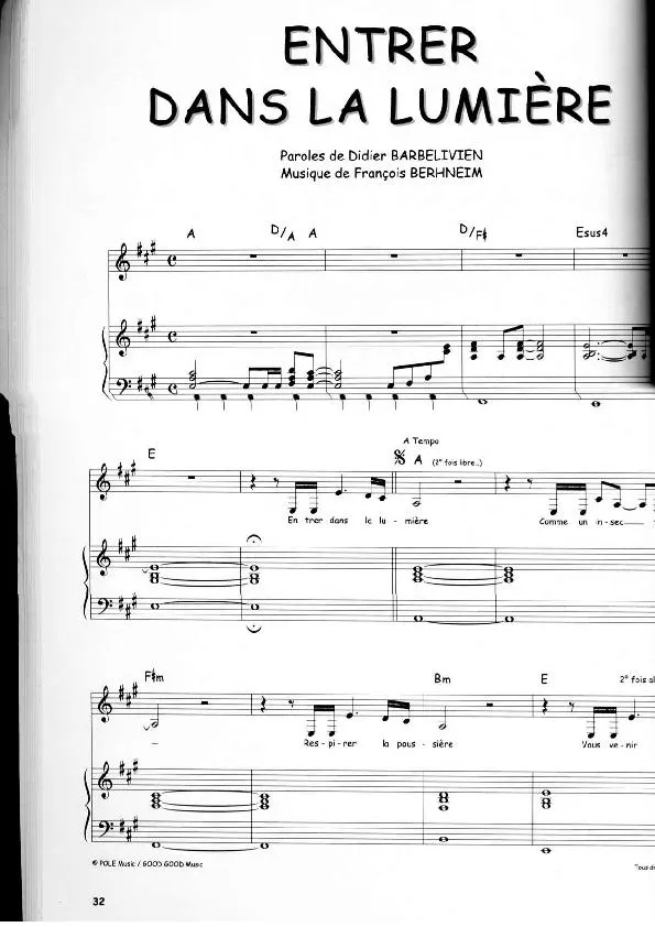 télécharger la partition d'accordéon Entrer dans la lumière (Chant : Patricia Kass) au format PDF