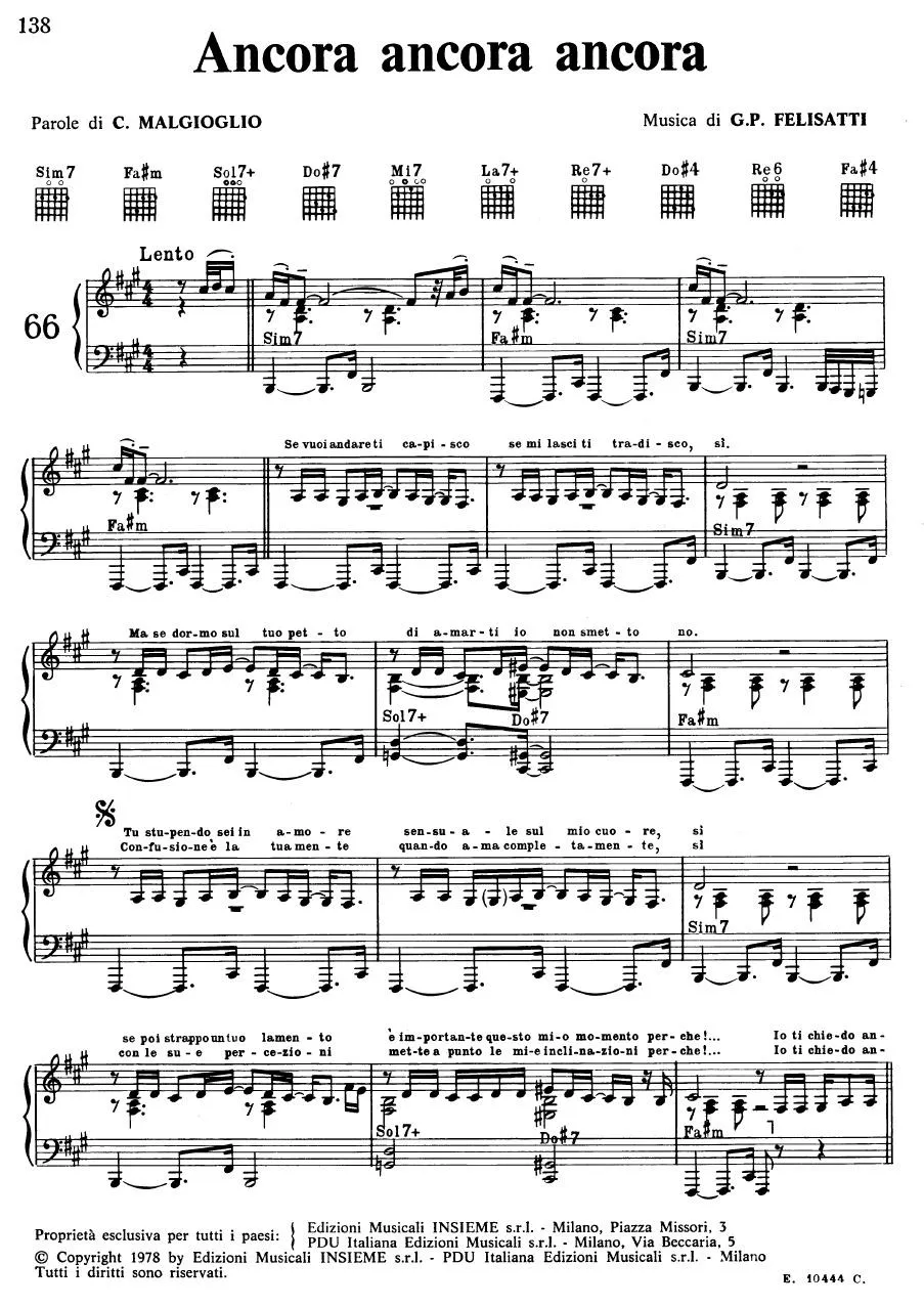 télécharger la partition d'accordéon Ancora ancora ancora (Chant : Mina) (Slow) au format PDF