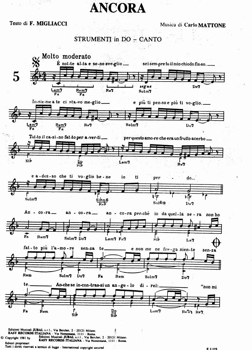 télécharger la partition d'accordéon Ancora (Chant : Eduardo De Crescenzo) (Slow) au format PDF