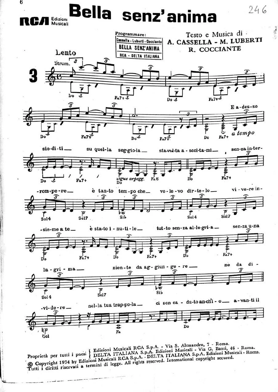 télécharger la partition d'accordéon Bella senz'anima (Chant : Richard Cocciante) (Slow) au format PDF
