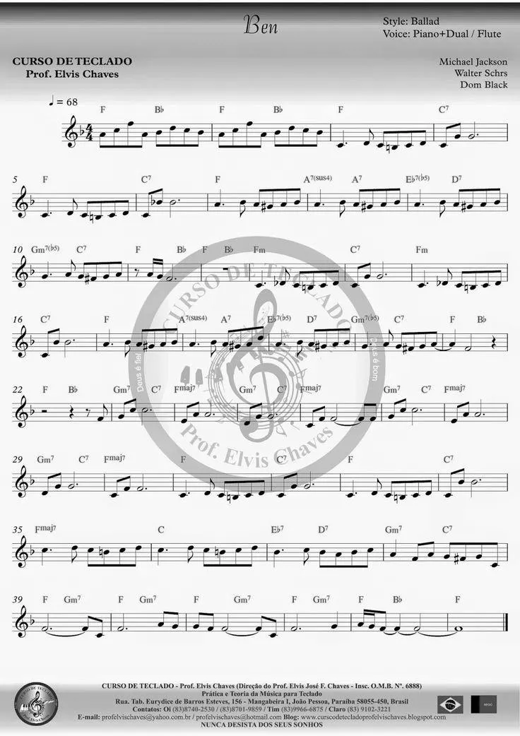 télécharger la partition d'accordéon Ben (Chant : Michael Jackson) (Slow Rock) au format PDF
