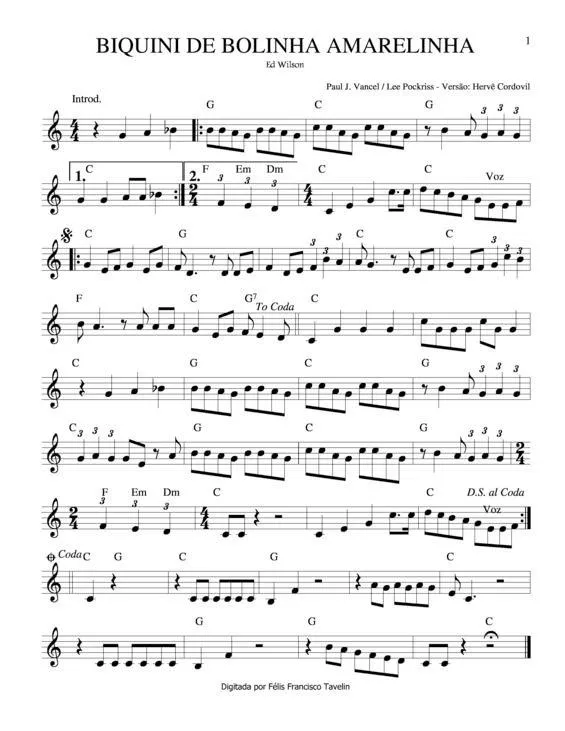 télécharger la partition d'accordéon Biquini de Bolinha Amarelinha (Itsy bitsy teenie weenie yellow polka dot bikini) (Chant : Ed Wilson) (Cha Cha) au format PDF