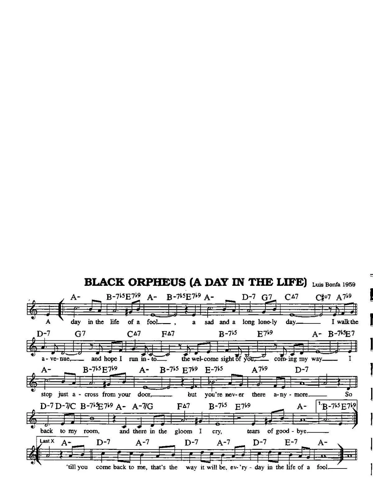 télécharger la partition d'accordéon Black Orpheus (A day in the life of a fool) (Manha de Carnaval) (Bossa) au format PDF