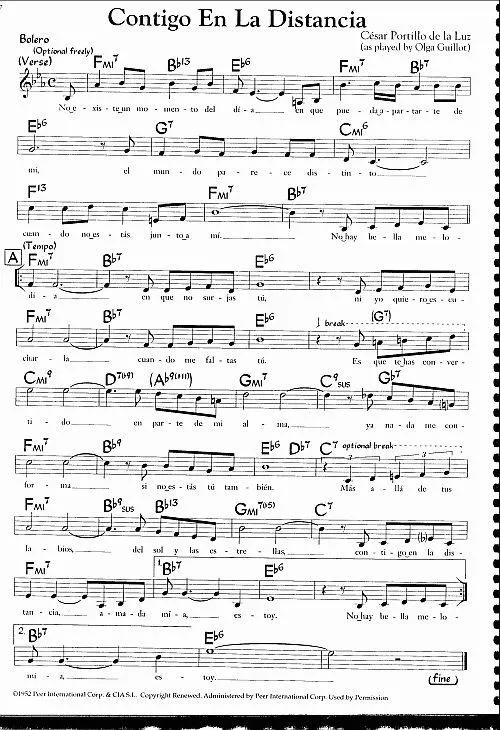 télécharger la partition d'accordéon Contigo en la distancia (As played by Olga Guillot) (Boléro) au format PDF