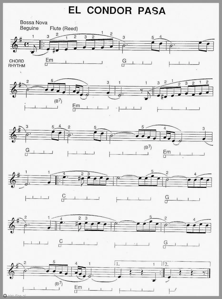 télécharger la partition d'accordéon El condor pasa (Chant : Simon & Garfunkel) (Bossa Nova) (Beguine) au format PDF