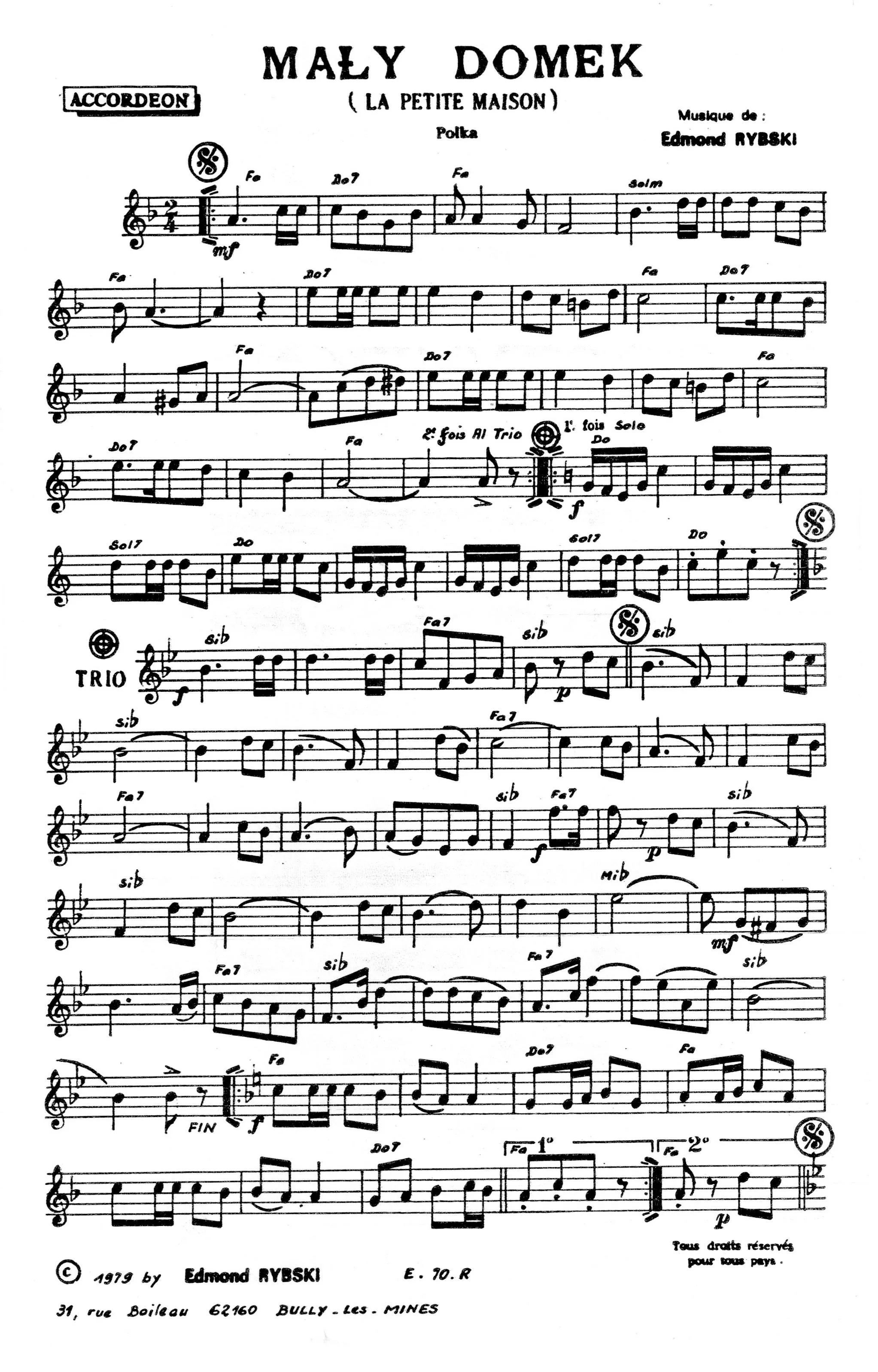 télécharger la partition d'accordéon Maly Domek (La petite maison) (Polka) au format PDF