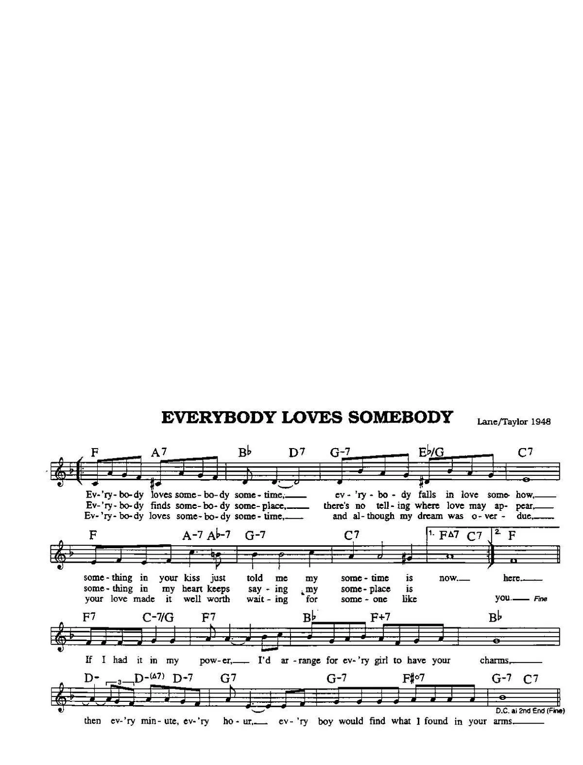 télécharger la partition d'accordéon Everybody loves somebody (Chant : Dean Martin) (Slow Rock) au format PDF