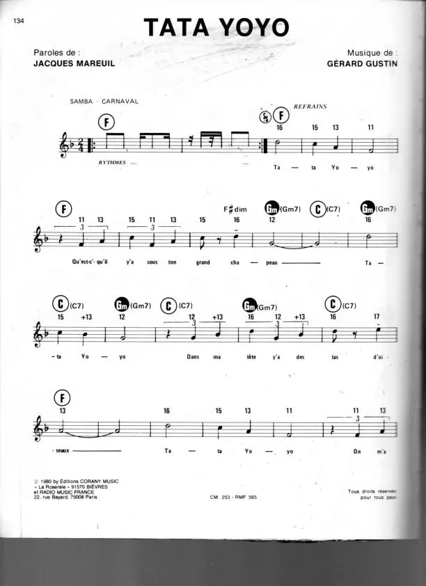 télécharger la partition d'accordéon Tata Yoyo (Chant : Annie Cordy) au format PDF
