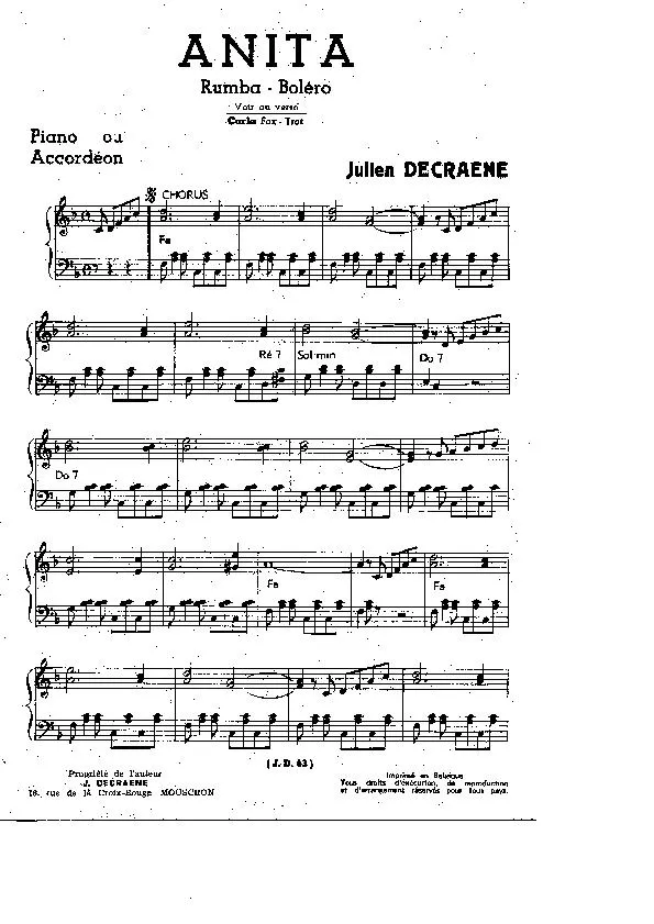 télécharger la partition d'accordéon Anita (Rumba Boléro) au format PDF