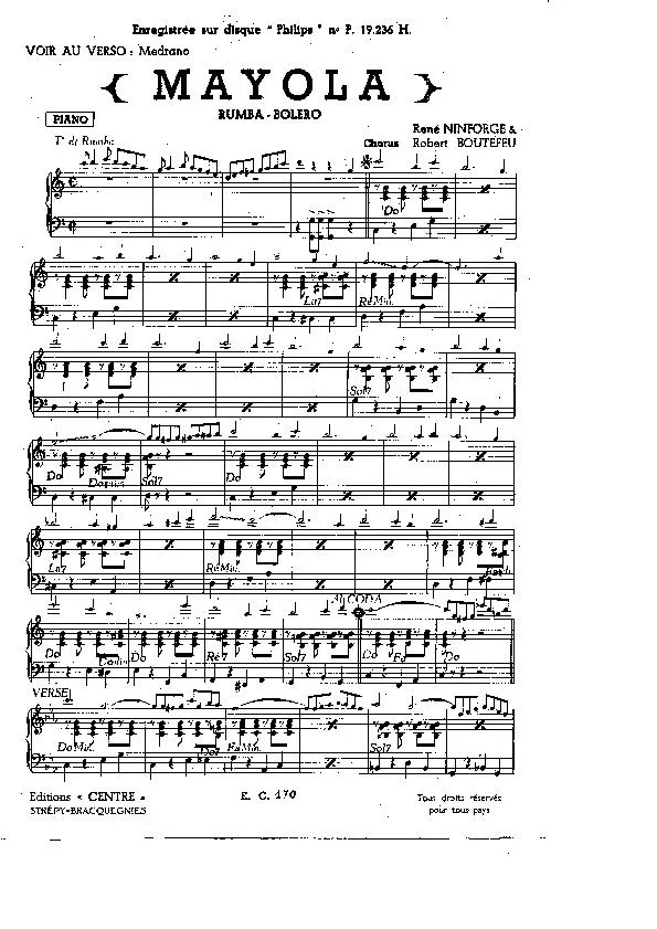 télécharger la partition d'accordéon Mayola (Rumba Boléro) (Partie Piano) au format PDF
