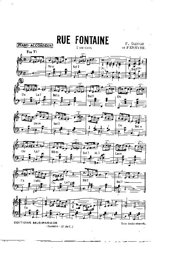 télécharger la partition d'accordéon Rue Fontaine (Fox Trot) au format PDF