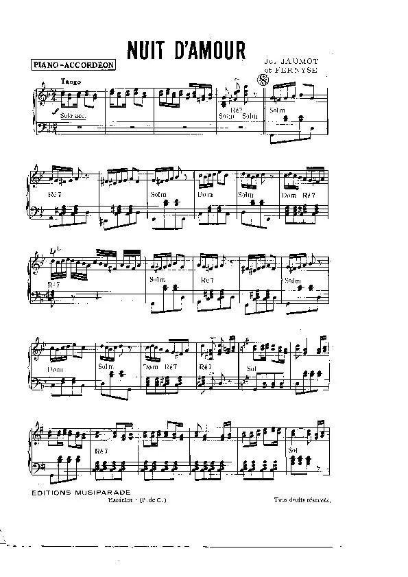 télécharger la partition d'accordéon Nuit d'amour (Tango) au format PDF