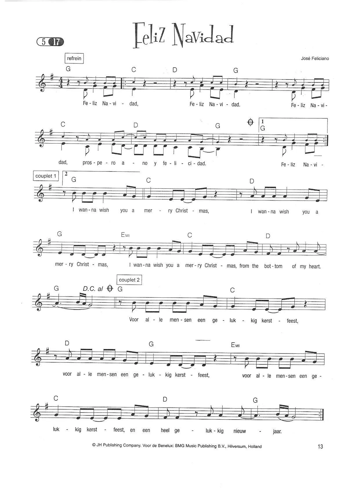 télécharger la partition d'accordéon Feliz Navidad (Chant de Noël) au format PDF
