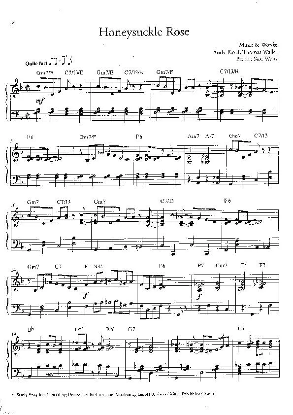 télécharger la partition d'accordéon Honeysuckle rose (Du Film : Ain't Misbehavin') (Arrangement : Susi Weiss) (Swing) au format PDF