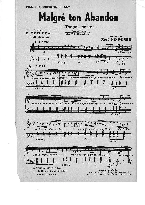télécharger la partition d'accordéon Malgré ton abandon (Tango Chanté) au format PDF