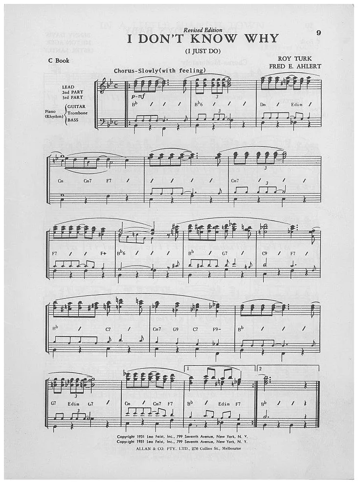télécharger la partition d'accordéon I don't know why (I just do) (Chant : Annette Hanshaw) (Slow Fox-Trot) au format PDF