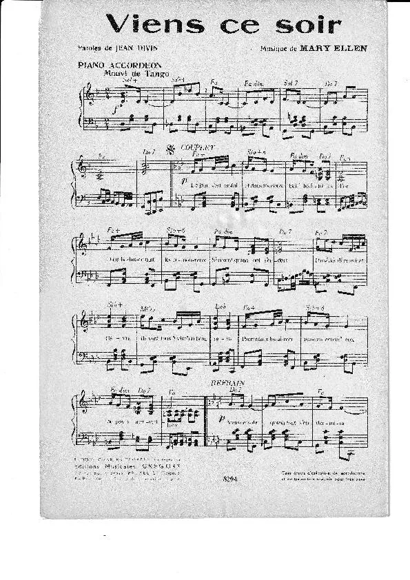 télécharger la partition d'accordéon Viens ce soir (Tango Chanté) au format PDF