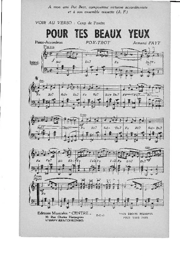 télécharger la partition d'accordéon Pour tes beaux yeux (Orchestration) (Fox-Trot) au format PDF