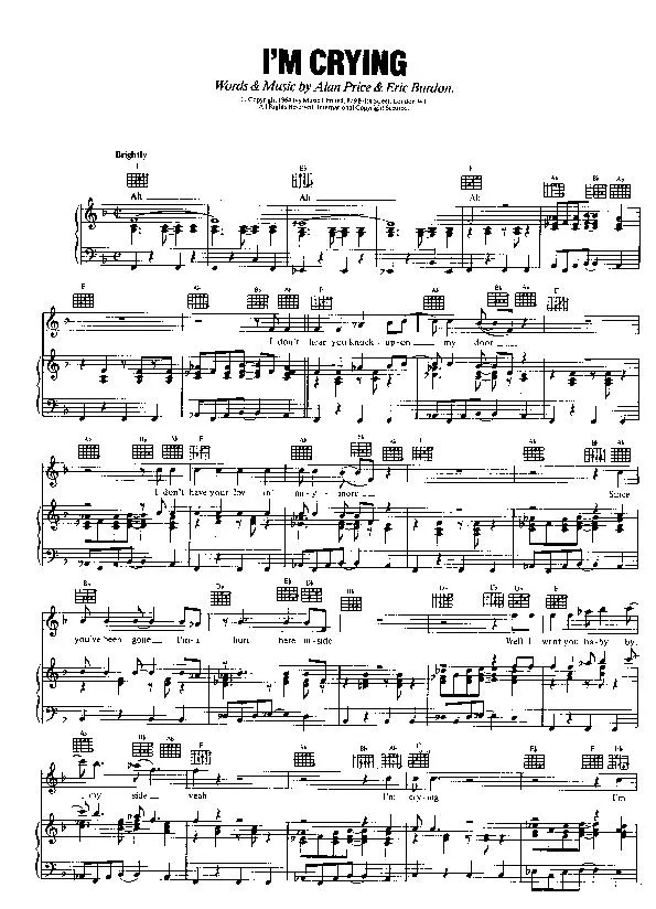 télécharger la partition d'accordéon I'm crying (Interprètes : The Animals) (Rock and Roll) au format PDF