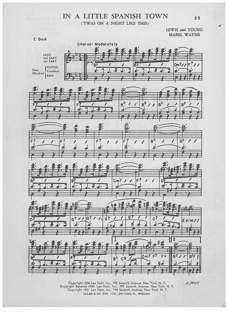 télécharger la partition d'accordéon In a little Spanish town (Twas on a night like this) (Interprètes : Paul Whiteman Orchestra) (Valse Boston) au format PDF